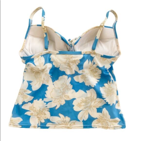 Victoria’s Secret Tankini Forever Sexy Blue Cream Gold Floral Top Size 34C - Picture 2 of 11